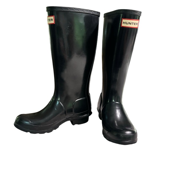 Hunter Kids Boots Unisex Original Kids Gloss Black Wellies Girls Sz 2 Boys Sz 1 - Picture 1 of 13